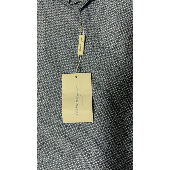 Salvatore Ferragamo Men's City Fit Blue Pattern Shirt 100% Cotton Made in Italy - Picture 11 of 12
